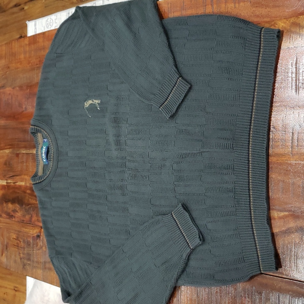 Carmel Men's Dark Gray Green Golf Crewneck Sweater Retro
